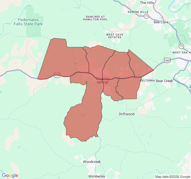 Map of septic coverage in Dripping Springs, TX