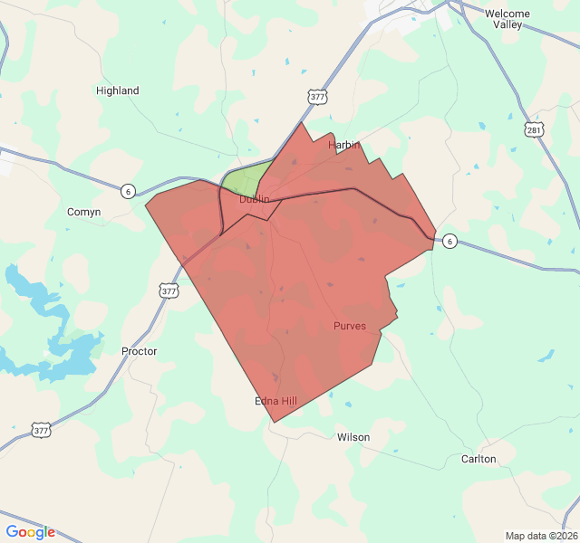 Map of septic coverage in Dublin, TX