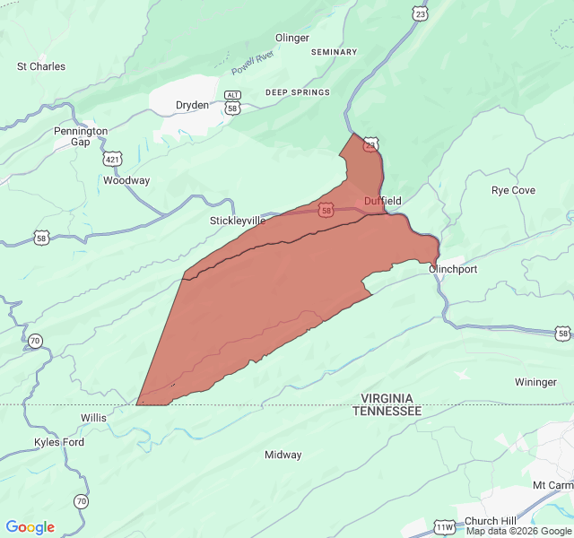 Map of septic coverage in Duffield, VA