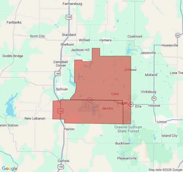 Map of septic coverage in Dugger, IN