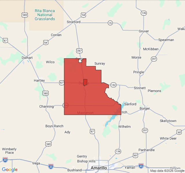 Map of septic coverage in Dumas, TX