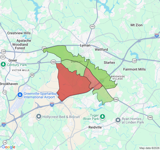 Map of septic coverage in Duncan, SC