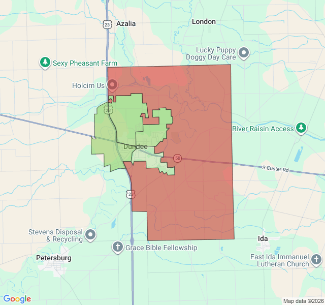 Map of septic coverage in Dundee, MI