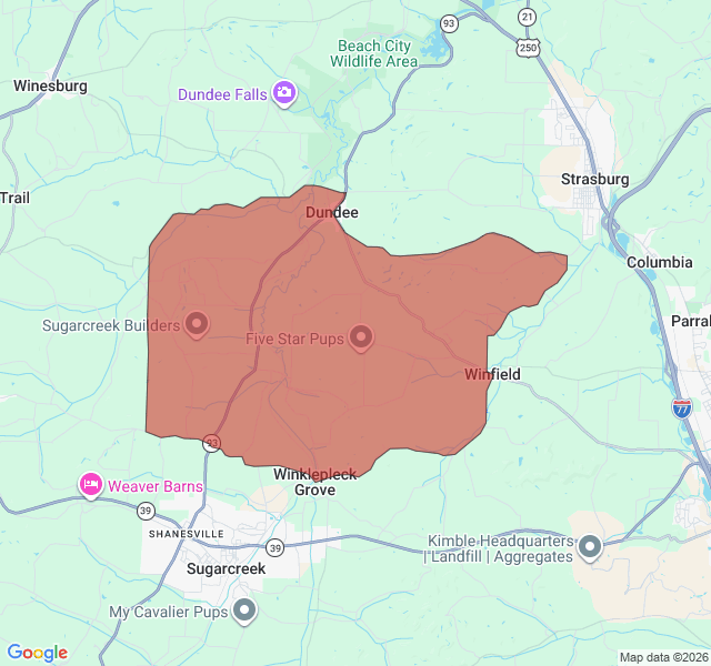 Map of septic coverage in Dundee, OH