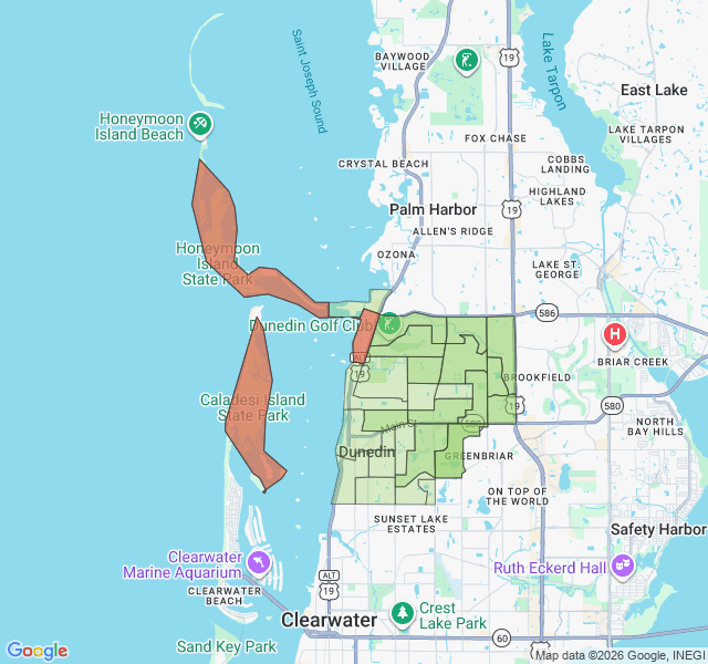 Map of septic coverage in Dunedin, FL