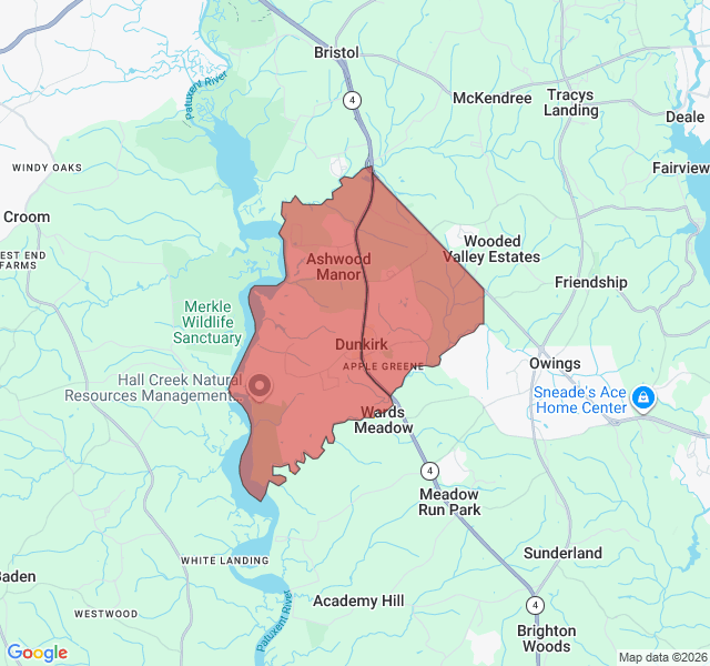 Map of septic coverage in Dunkirk, MD
