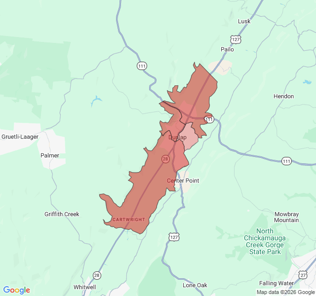 Map of septic coverage in Dunlap, TN