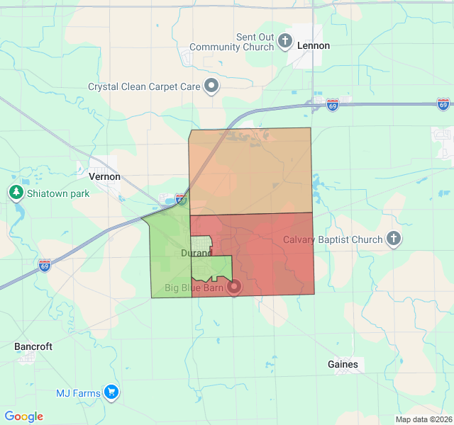 Map of septic coverage in Durand, MI