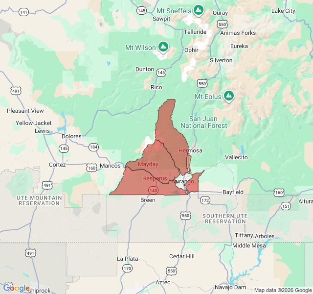 Map of septic coverage in Durango, CO