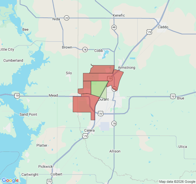 Map of septic coverage in Durant, OK