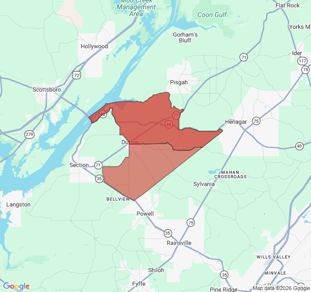 Map of septic coverage in Dutton, AL