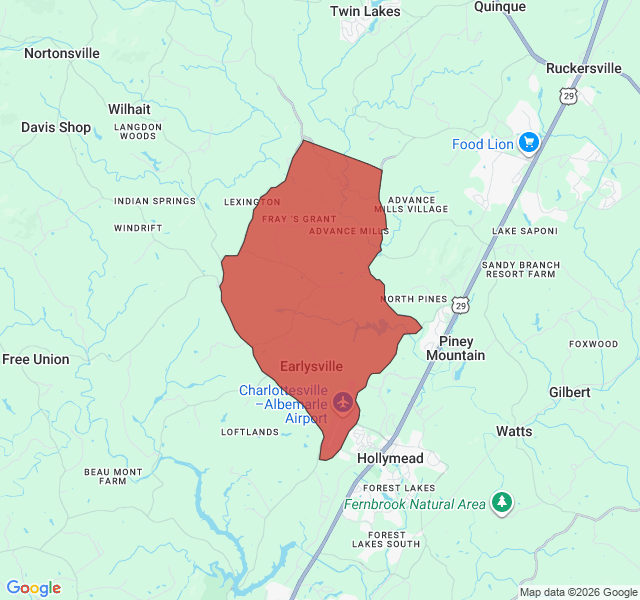 Map of septic coverage in Earlysville, VA