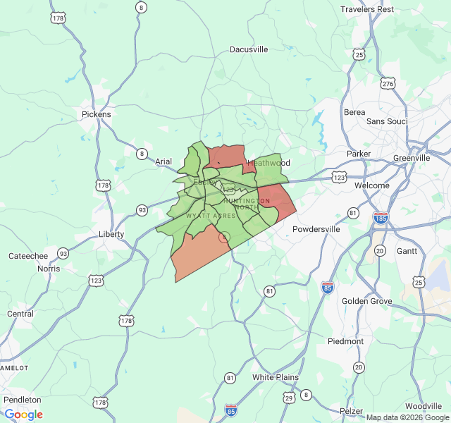 Map of septic coverage in Easley, SC