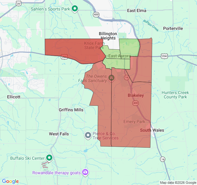 Map of septic coverage in East Aurora, NY