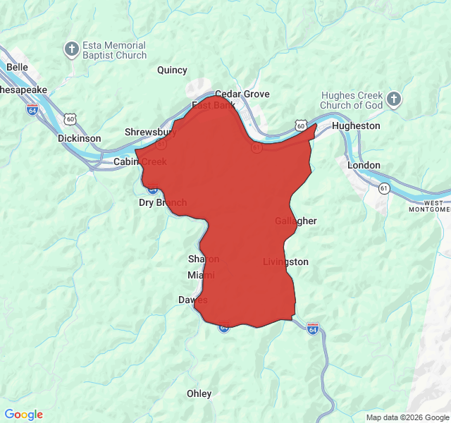Map of septic coverage in East Bank, WV