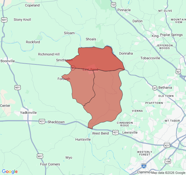 Map of septic coverage in East Bend, NC