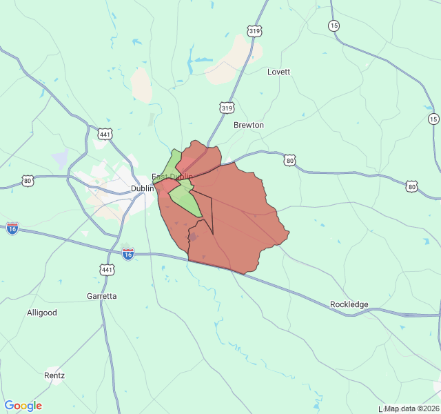 Map of septic coverage in East Dublin, GA