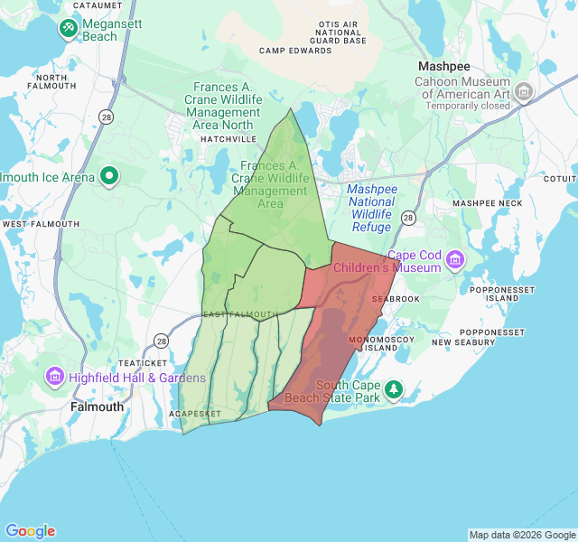 Map of septic coverage in East Falmouth, MA