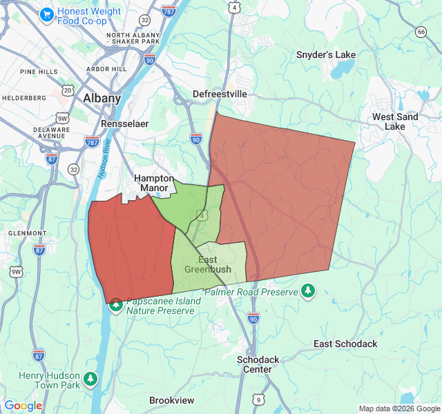 Map of septic coverage in East Greenbush, NY