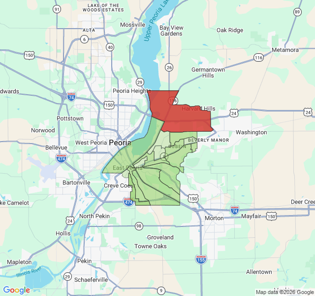 Map of septic coverage in East Peoria, IL