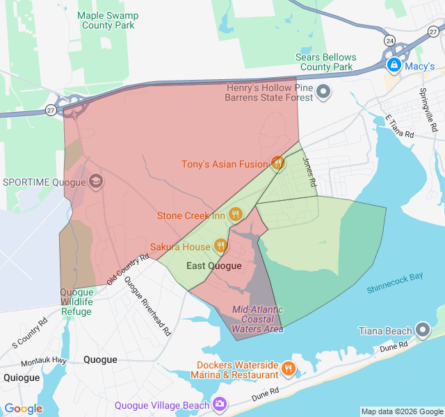 Map of septic coverage in East Quogue, NY