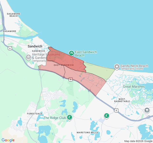 Map of septic coverage in East Sandwich, MA