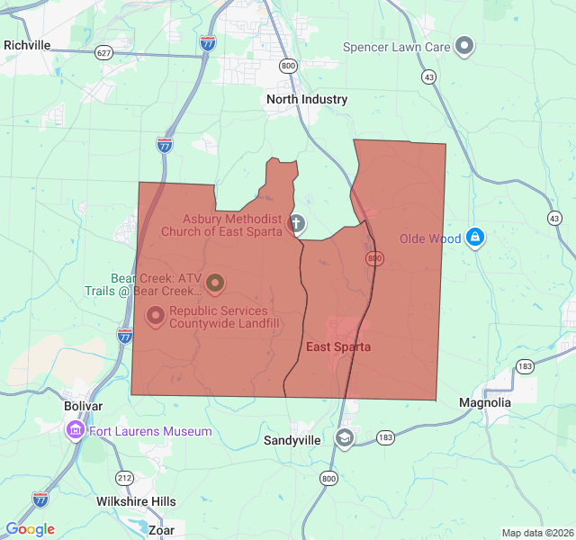 Map of septic coverage in East Sparta, OH