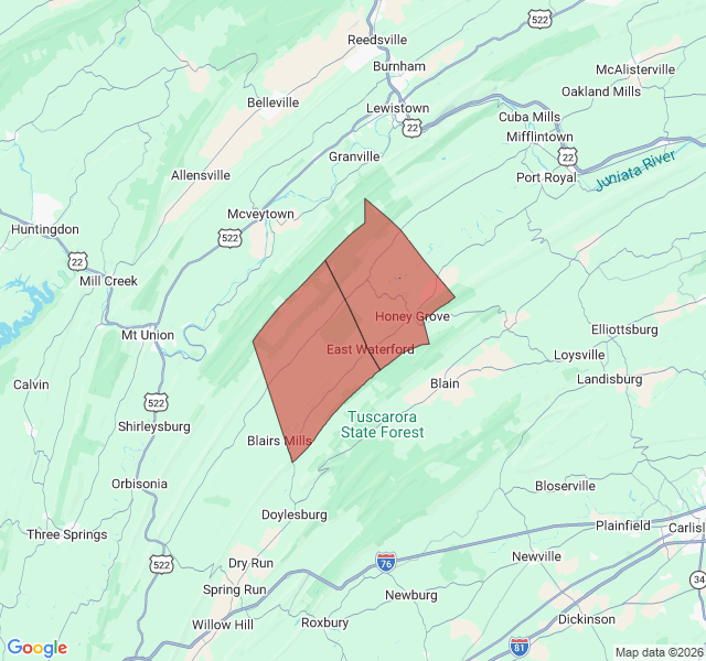 Map of septic coverage in East Waterford, PA