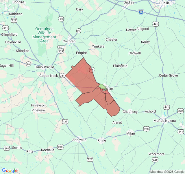 Map of septic coverage in Eastman, GA