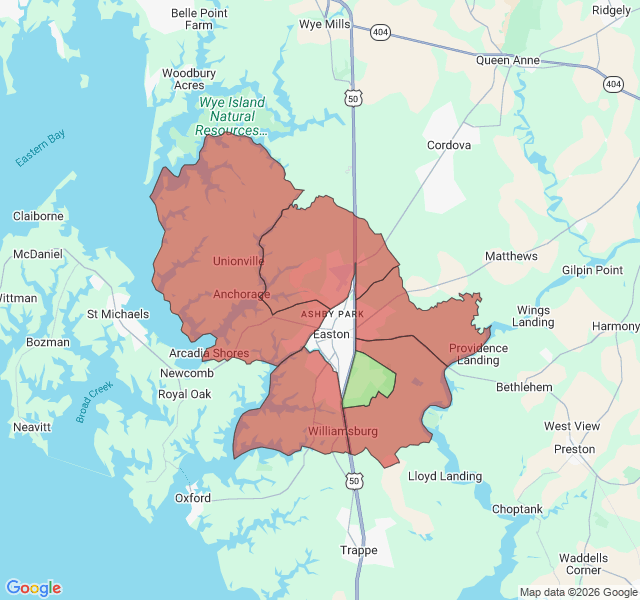 Map of septic coverage in Easton, MD