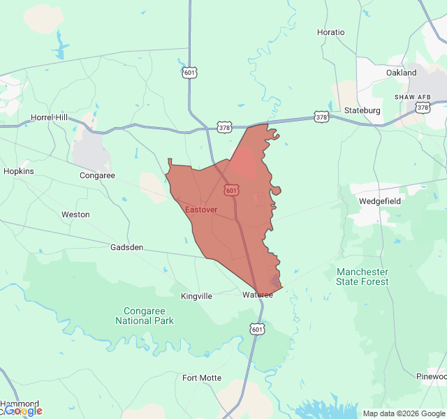 Map of septic coverage in Eastover, SC
