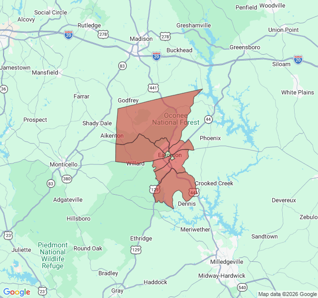 Map of septic coverage in Eatonton, GA