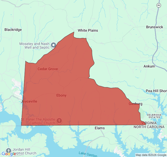 Map of septic coverage in Ebony, VA