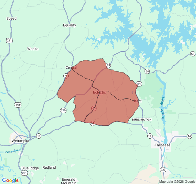 Map of septic coverage in Eclectic, AL