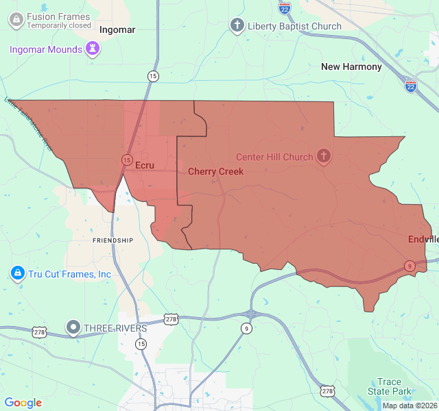 Map of septic coverage in Ecru, MS