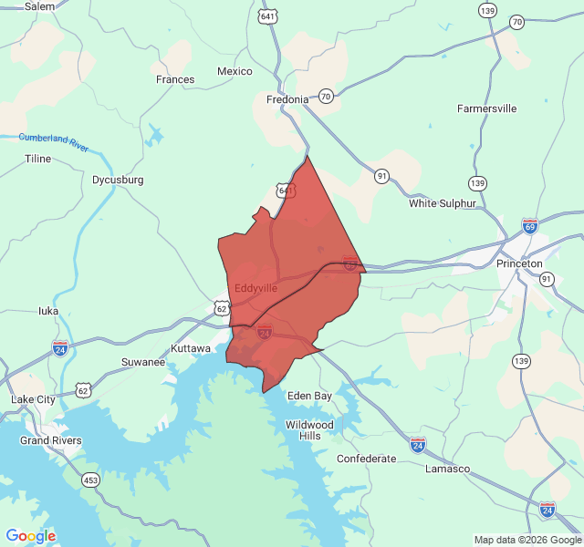 Map of septic coverage in Eddyville, KY