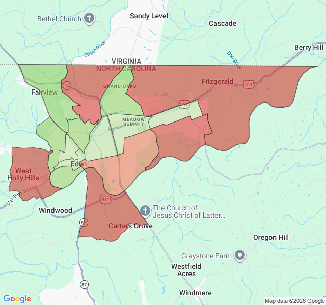 Map of septic coverage in Eden, NC