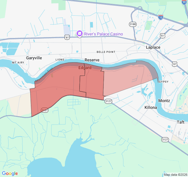 Map of septic coverage in Edgard, LA