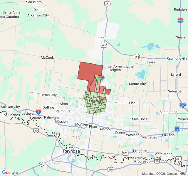 Map of septic coverage in Edinburg, TX