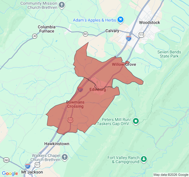Map of septic coverage in Edinburg, VA