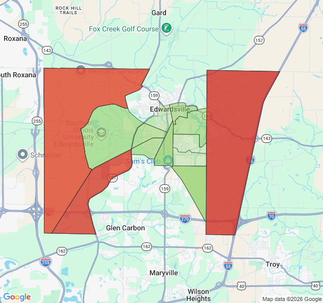 Map of septic coverage in Edwardsville, IL