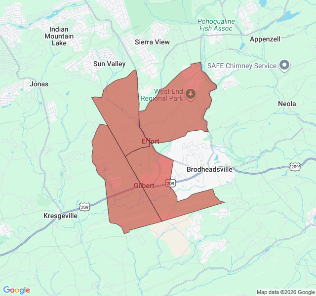 Map of septic coverage in Effort, PA