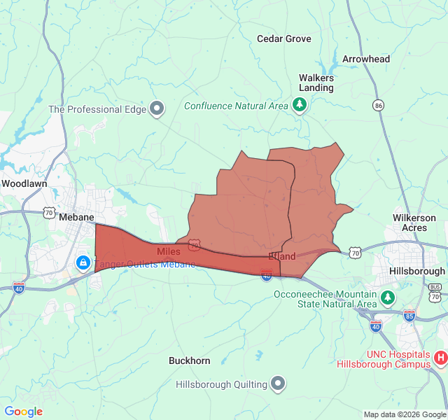 Map of septic coverage in Efland, NC