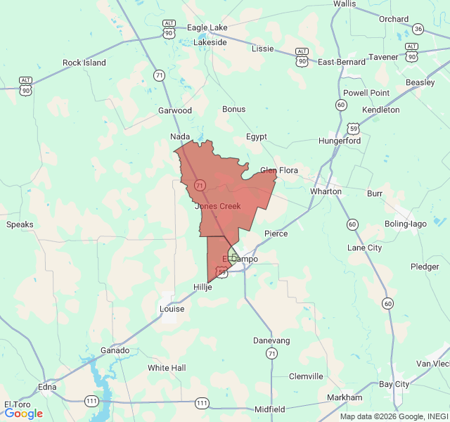 Map of septic coverage in El Campo, TX