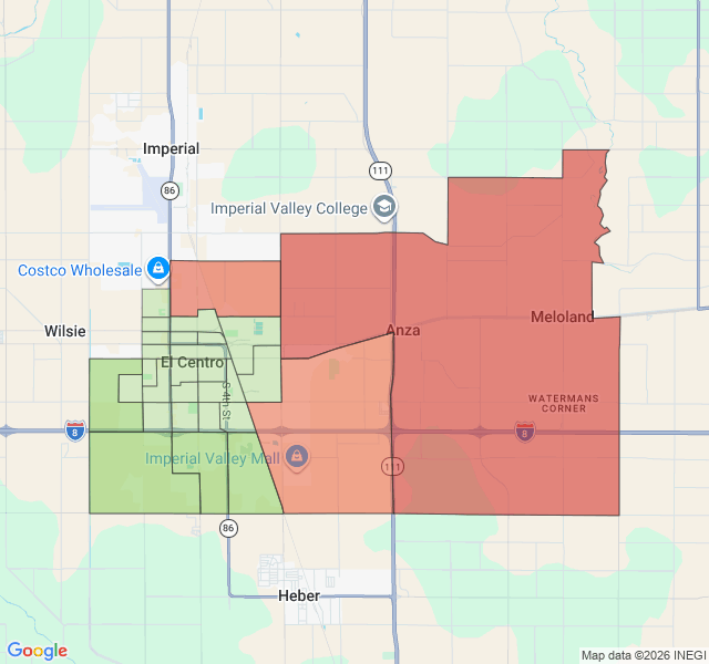 Map of septic coverage in El Centro, CA