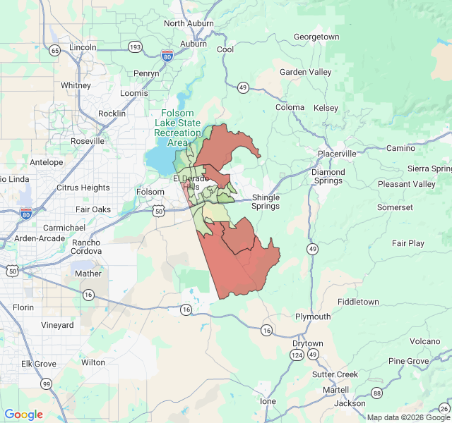 Map of septic coverage in El Dorado Hills, CA