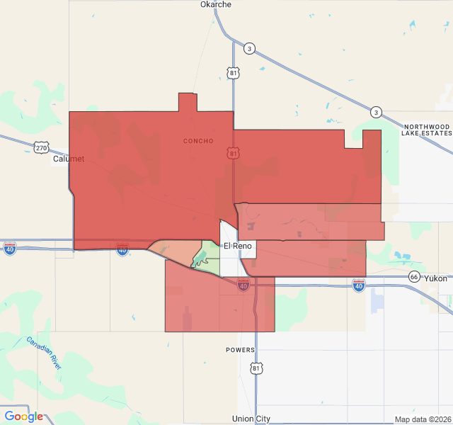 Map of septic coverage in El Reno, OK