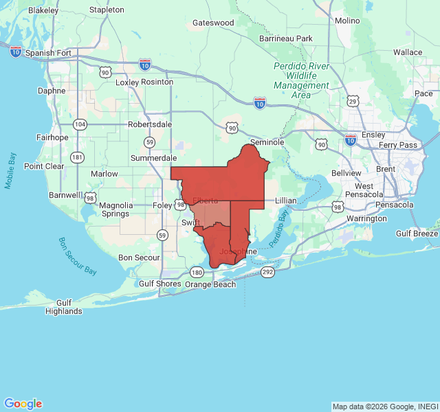 Map of septic coverage in Elberta, AL