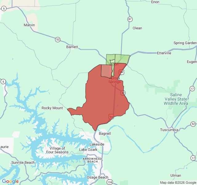Map of septic coverage in Eldon, MO