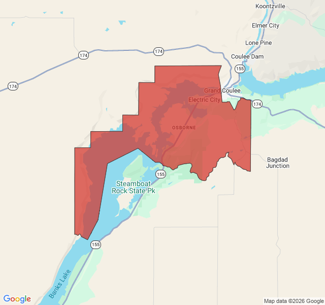 Map of septic coverage in Electric City, WA